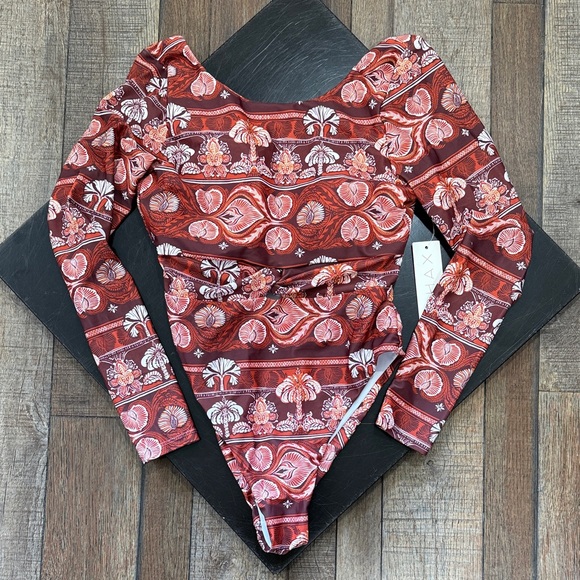 Phax Other - PHAX Twist Front Long Sleeve One Piece Boho Paddlesuit Swimsuit